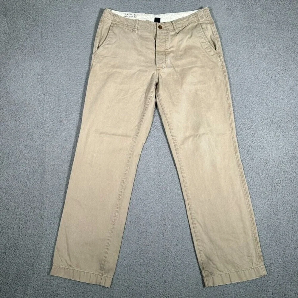 J Crew Pants Mens 32x32 Tan Straight‎ Fit Sun Fade Chino Casual Preppy Cotton